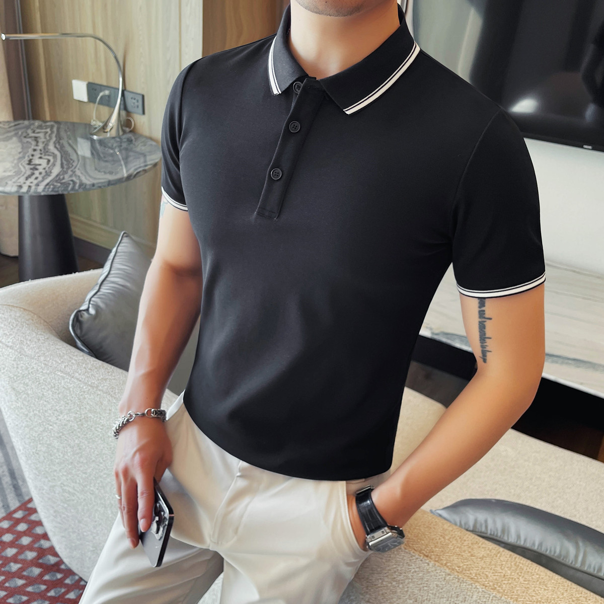 PL3603-P48短袖POLO衫男士体恤六边形蜂窝透气网眼抗皱不变形,男装Polo衫,电商B333
