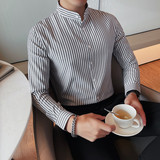 8888-P58条纹长袖衬衣男士立领修身潮流休闲衬衫，男装衬衫，电商B333