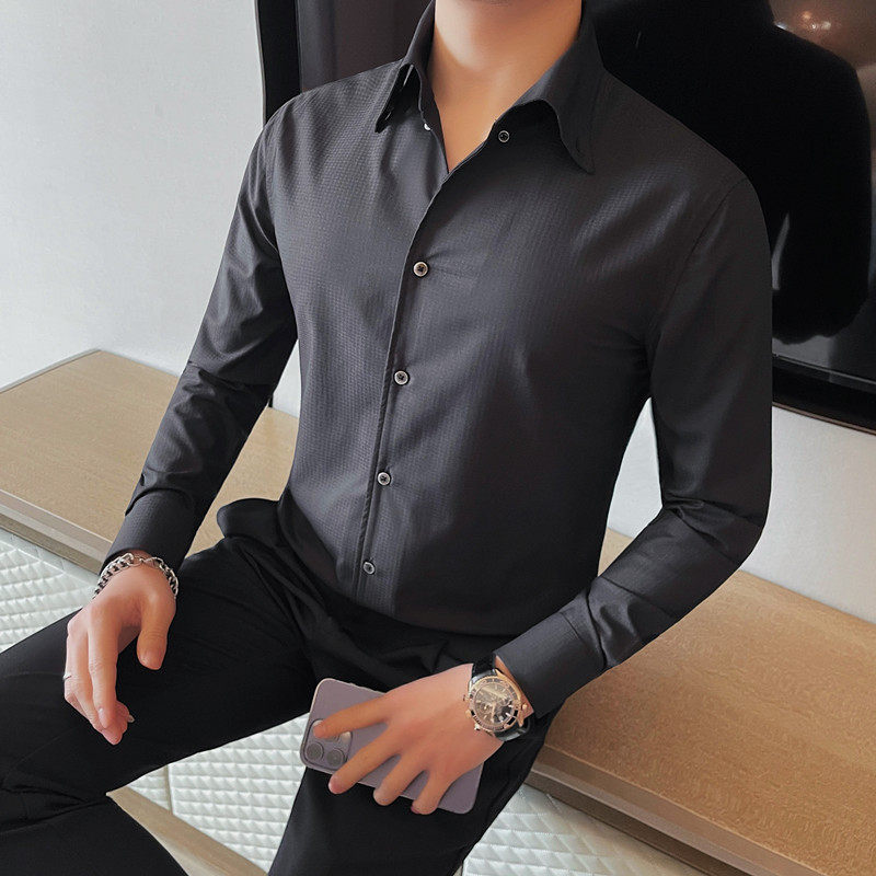 C3125-P88大领子长袖衬衫男士商务休闲纯色衬衣,男装衬衫,电商B333