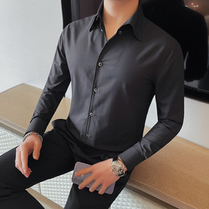 C3125-P88 大领子长袖衬衫男士商务休闲纯色衬衣图片