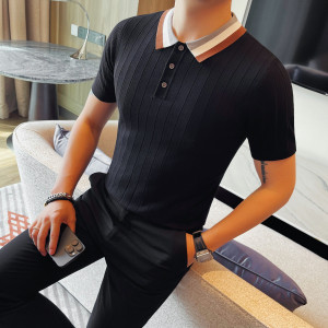 1260-P58 针织冰丝男士短袖夏季新款时尚百搭休闲圆领短袖T恤图片