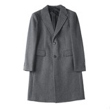 23573-P180呢子大衣冬季新款中长款风衣纯色休闲大衣黑色，男装风衣，电商B333