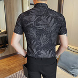 1253-P58男士短袖花衬衫夏季新款时尚百搭休闲圆领短袖衬衣，男装T恤，电商B333