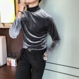 秋冬男士修身保暖打底衫纯色半高领T恤中领弹力绒布T5862-特P45，男装T恤，电商B333