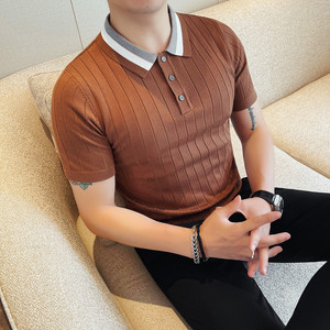 1260-P58 针织冰丝男士短袖夏季新款时尚百搭休闲圆领短袖T恤图片