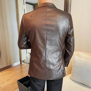 23659-P155 双排扣皮衣男士秋冬新款皮西装 双开叉西服外套图片