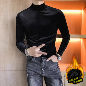 JR5862-特P55 加绒半高领绒布男士冬季打底衫 纯色中领图片