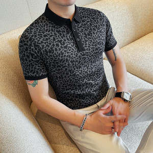 PL3601-P45短袖体恤POLO衫男士春夏新款潮流时尚半袖豹纹T恤打底图片