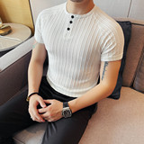 2617-P38条纹短袖POLO衫男士夏季修身无领半袖体恤，男装Polo衫，电商B333