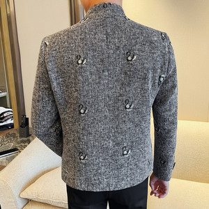 X705-P155 小香风刺绣立领西装男士休闲西服外套修身百搭时尚西装图片