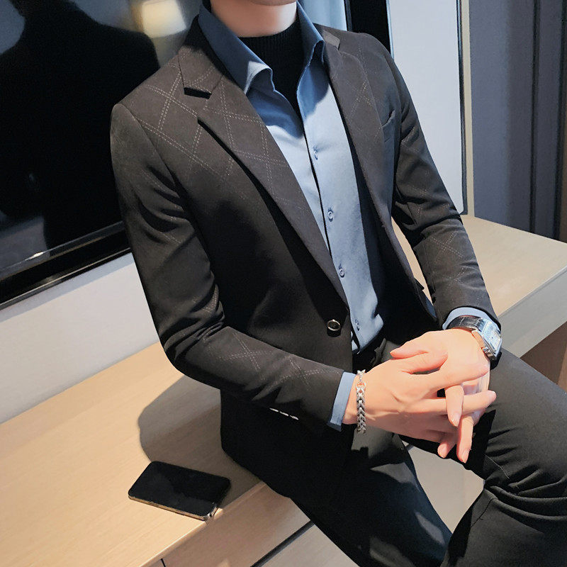 23565-P155格子西装外套男士冬季新款一粒单排扣西服高品质西装，男装西服套装，电商B333