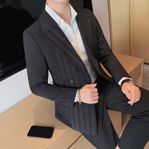 老款继续做6083-P238 轻奢双排扣西装外套男士修身休闲西服双开叉图片