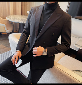 23615-P158 双排扣西装男士秋冬新款 纯色商务休闲两粒扣西服图片