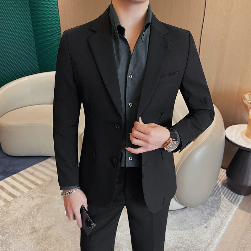 23593-P168字母刺绣西装外套男士春季新款修身纯色商务休闲西服，男装西服套装，电商B333