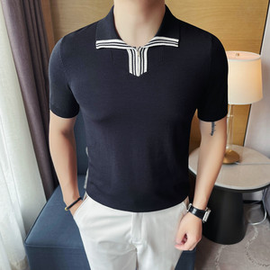 3758-P65 针织冰丝短袖POLOL衫男士夏季百搭拉链翻领体恤图片