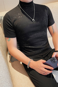 5993-特P40 满天星撒粉体恤男士半高领短袖打底衫 修身T恤图片