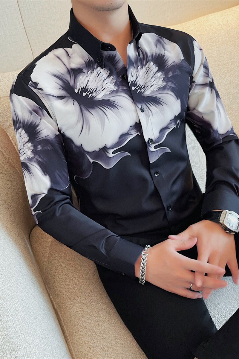 9212-P78定位印衬衣男士秋冬新款长袖印花时尚潮流衬衣,男装衬衫,电商B333
