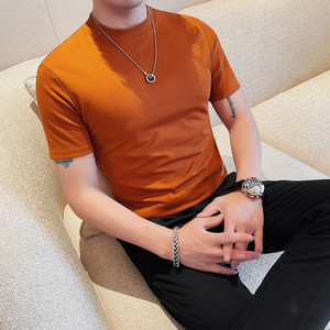 T7863-P48 圆领短袖体恤男士 纯色百搭打底衫 潮流型男修身T恤图片