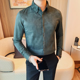 2222-P65麂皮绒厚款衬衫男士纯色百搭衬衣商务休闲长袖修身衬衫，男装衬衫，电商B333