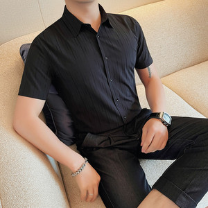 7222-P58 短袖衬衫男士夏季新款 商务休闲条纹衬衣图片