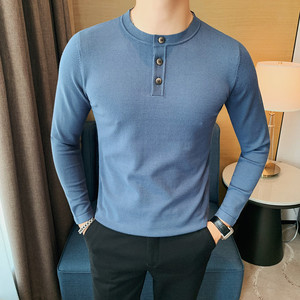 HM013长袖-P68 圆领长袖POLO衫男士秋季修身打底衫 T恤图片