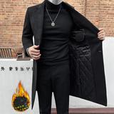 23623-P198中长款毛衣大衣男士冬季加棉加厚单排扣纯色外套，男装毛呢大衣，电商B333