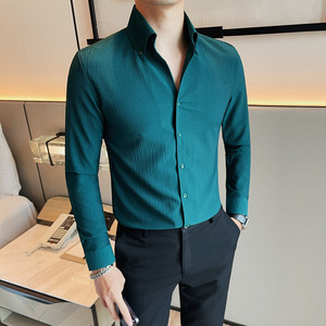 7891-P58 秋季v领长袖衬衫男士潮流商务休闲修身衬衣图片