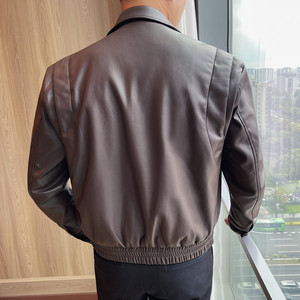 JK202-P135 男士长袖皮衣外套新款修身商务休闲皮夹克上衣短款图片
