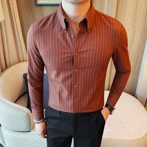 2202-P65 高品质条纹大领衬衫男士长袖商务休闲修身衬衣图片