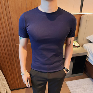 5885-特P40 男士夏季短袖t恤纯色圆领紧身体恤 潮流修身百搭T恤图片
