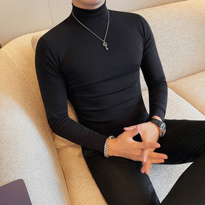 6881-特P40  特价跑量款 半高领长袖打底衫男士秋冬 中领百搭T恤图片