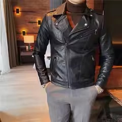 老款继续做JK109-P130秋冬男士修身皮衣韩版型男斜拉链西装领图片