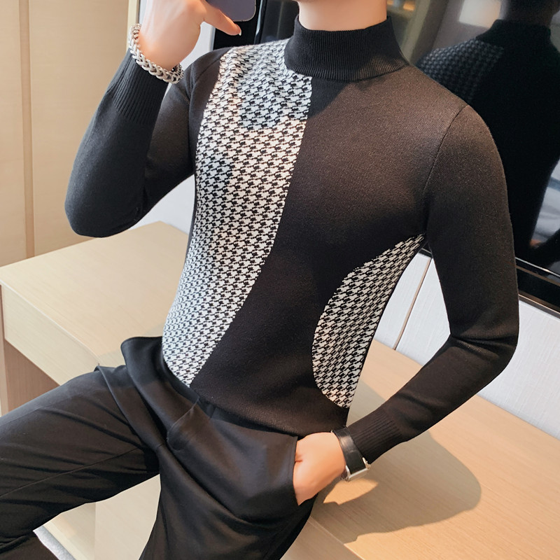 HM011-P65秋冬男士修身毛衣半高领针织衫内搭黑色紧身长袖毛衣,男装针织衫/毛衣,电商B333