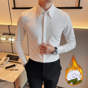 加绒3010-P68 加绒衬衫  白衬衫男秋冬新款商务正装 休闲百搭纯色图片
