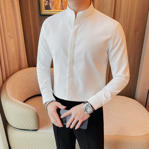 5115-P65 立领衬衫男士暗扣长袖衬衣 春季新款韩版修身衬衫图片