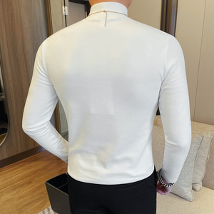 T7569-P48 男士半高领长袖德绒T恤新款修身弹力打底衫上衣双面绒图片