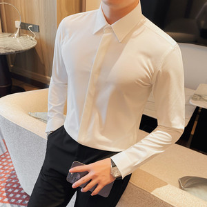 6888-P58 暗扣衬衫男士长袖商务休闲百搭衬衣  白衬衣男图片