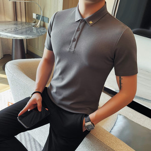 PL3611-P48 领口刺绣短袖POLO衫男士小蜜蜂刺绣商务休闲体恤修身图片