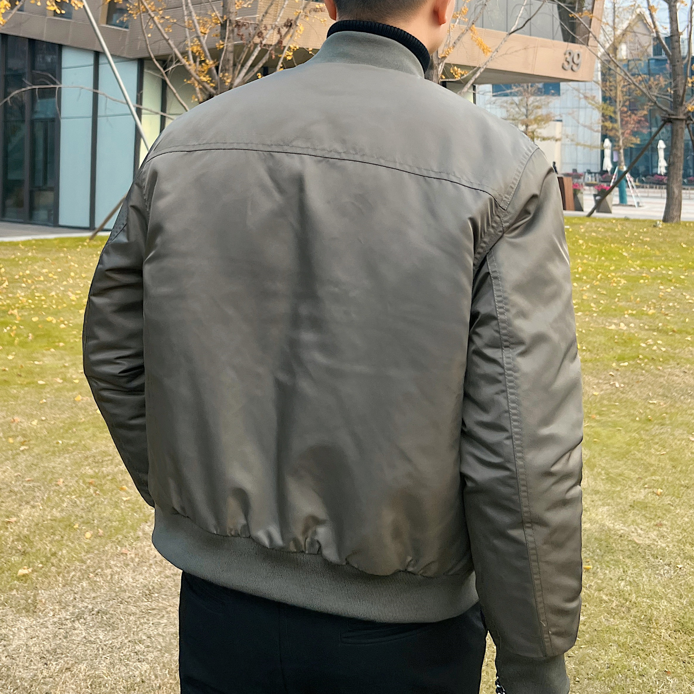 26712-P168军绿色飞行员夹克男秋冬加厚保暖棒球领工装棉衣外套,男装夹克,电商B333