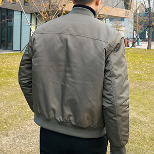 26712-P168 军绿色飞行员夹克男秋冬加厚保暖棒球领工装棉衣外套图片