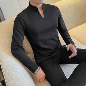 7915-P58 V领长袖T恤男士秋冬新款立领纯色打底衫 体恤图片