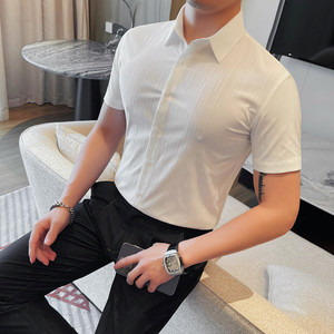 7222-P58 短袖衬衫男士夏季新款 商务休闲条纹衬衣图片