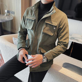 5019-P328多口袋夹克秋冬新款男士外套纯色翻领上衣，男装夹克，电商B333