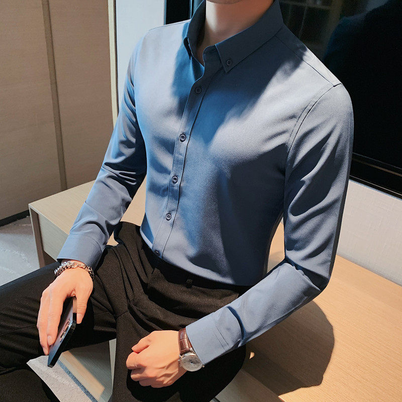 8668-P58青年商务免烫长袖衬衫休闲纯色百搭衬衣男,男装衬衫,电商B333