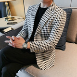23585-P155西服外套男士格子小西装长袖上衣潮流时尚休闲单排扣，男装西服套装，电商B333