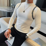 3406-P48半高领长袖t恤男秋冬季内搭打底衫男士修身纯色中领上衣，男装T恤，电商B333