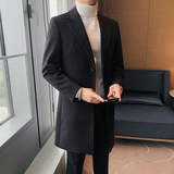 23573-P180呢子大衣冬季新款中长款风衣纯色休闲大衣黑色，男装风衣，电商B333