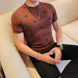 T2416-特P40植绒短袖体恤男士夏季修身圆领半袖纯色百搭T恤，男装T恤，电商B333