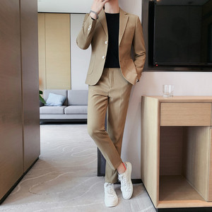 TZ517-P210 华夫格西装两件套男士秋冬长裤休闲套装 西服套装图片