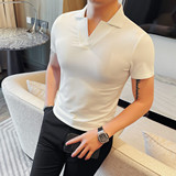 MJ1003-P48冰丝华夫格POLO衫男短袖夏季新款百搭休闲V领短袖T恤，男装T恤，电商B333
